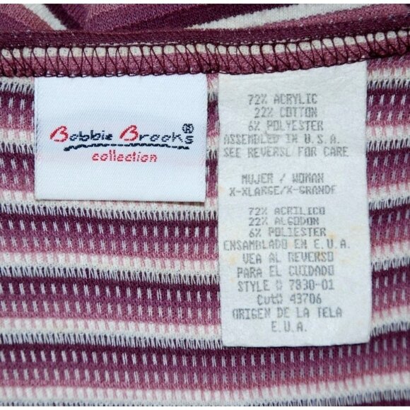 Bobbie Brooks Ladies Knit Shirt Top Size XL Purple Striped Long Sleeve Henley St - Picture 7 of 8